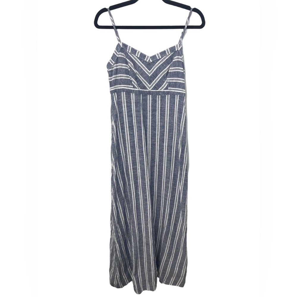St. Tropez •Womens Linen Blue White Striped V-Neck Maxi Summer Dress Size 2 NWOT - Picture 6 of 8